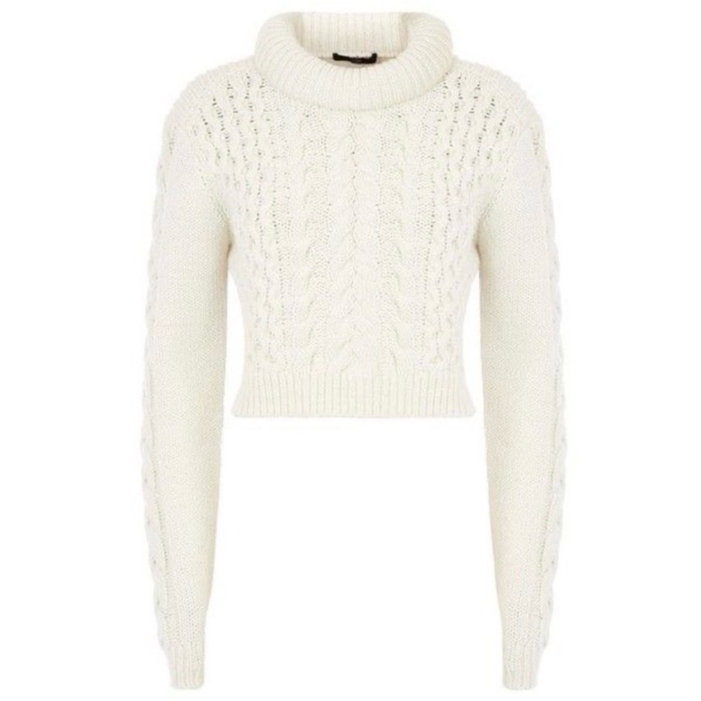 Tibi Cropped Cable Knit Sweater Women’s Medium Mock Neck Mixed Wool Blend